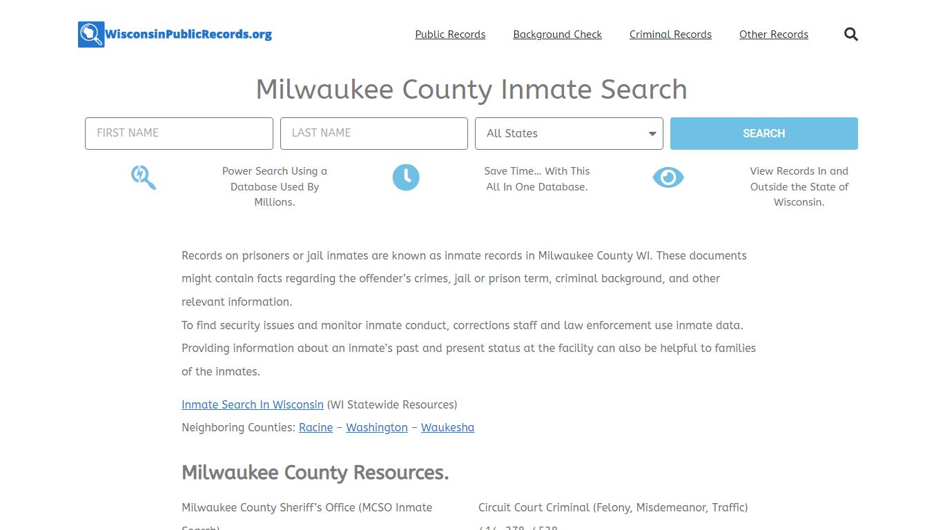 Milwaukee County Inmate Search - MCSO Current & Past Jail Records